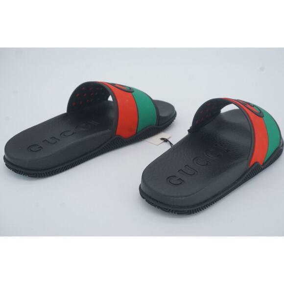 Gucci Agrado GG Logo Rubber Slide MuleSandals Size 35 G New $450 Red Green Black - Picture 3 of 12